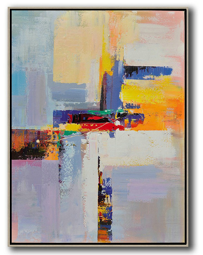 Vertical Palette Knife Contemporary Art,Contemporary Wall Art,Yellow,White,Red,Purple